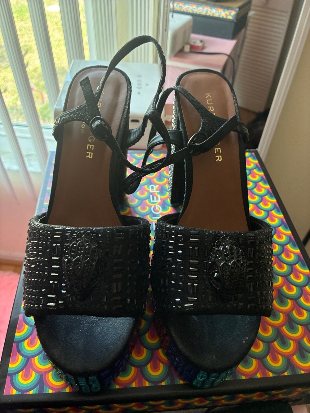 Kurt Geiger kensignton Platform Sandals with Iridescent Rhinestone Heel - Black - Picture 3 of 10